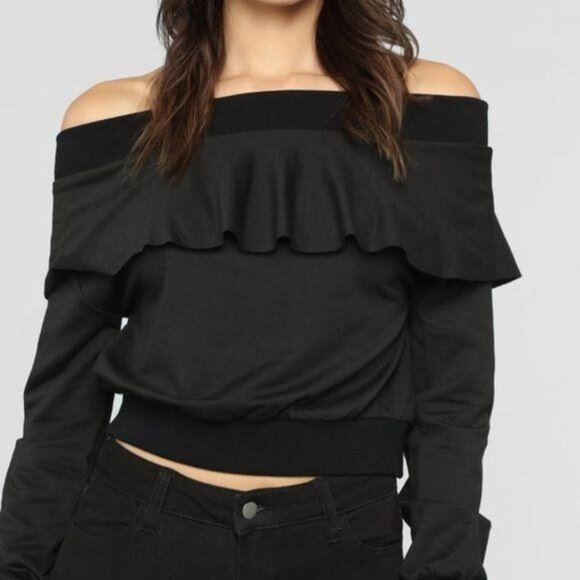 Fashion Nova Black Ruffle Off Shoulder Top - Picture 1 of 9